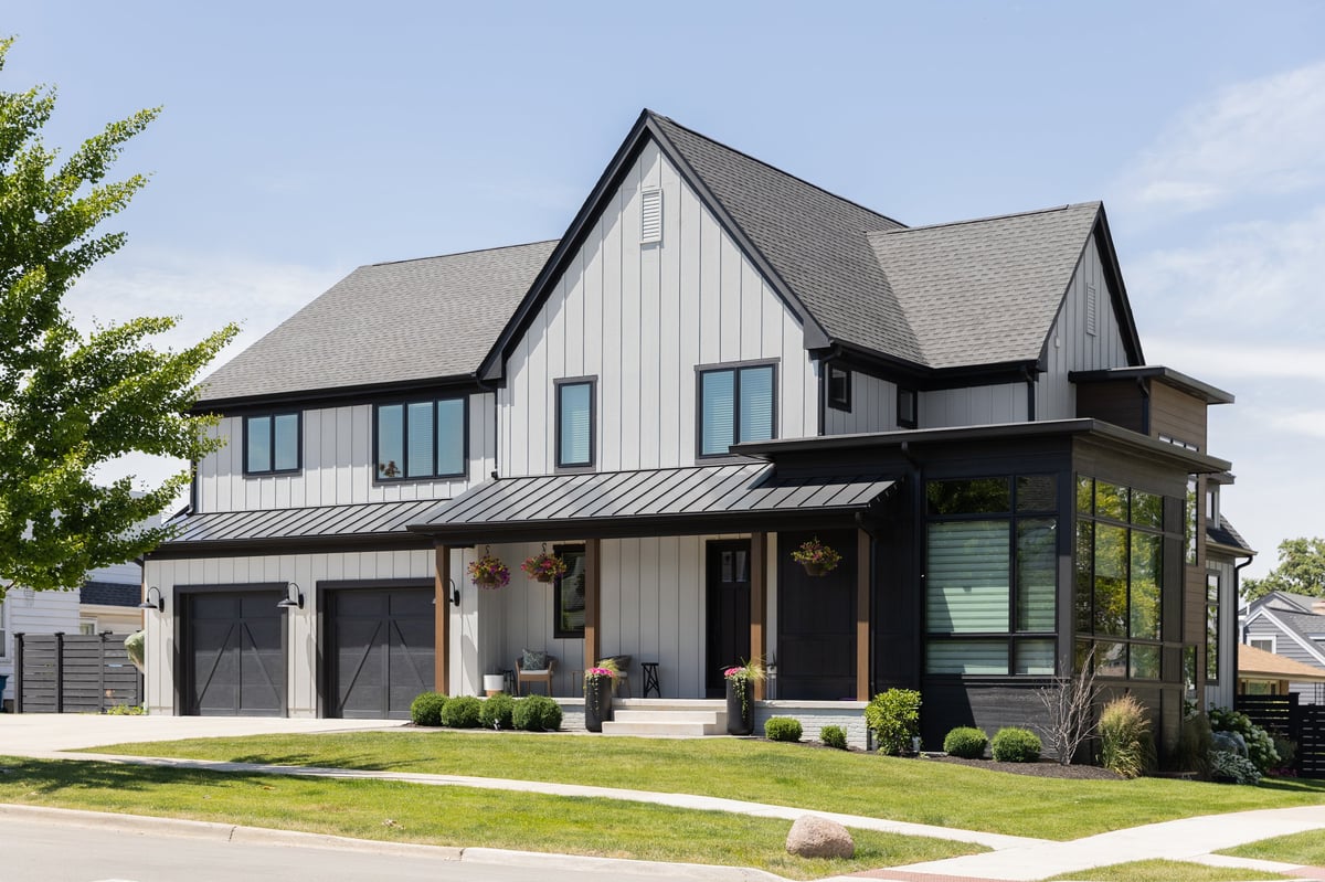 Modern farmhouse with black metal roof